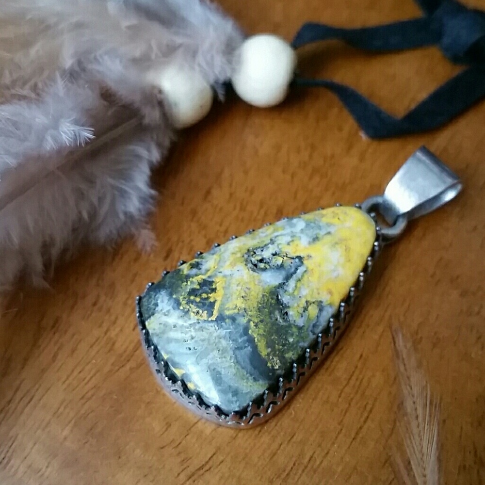 Artisan Bumble Bee Jasper & Sterling Pendant